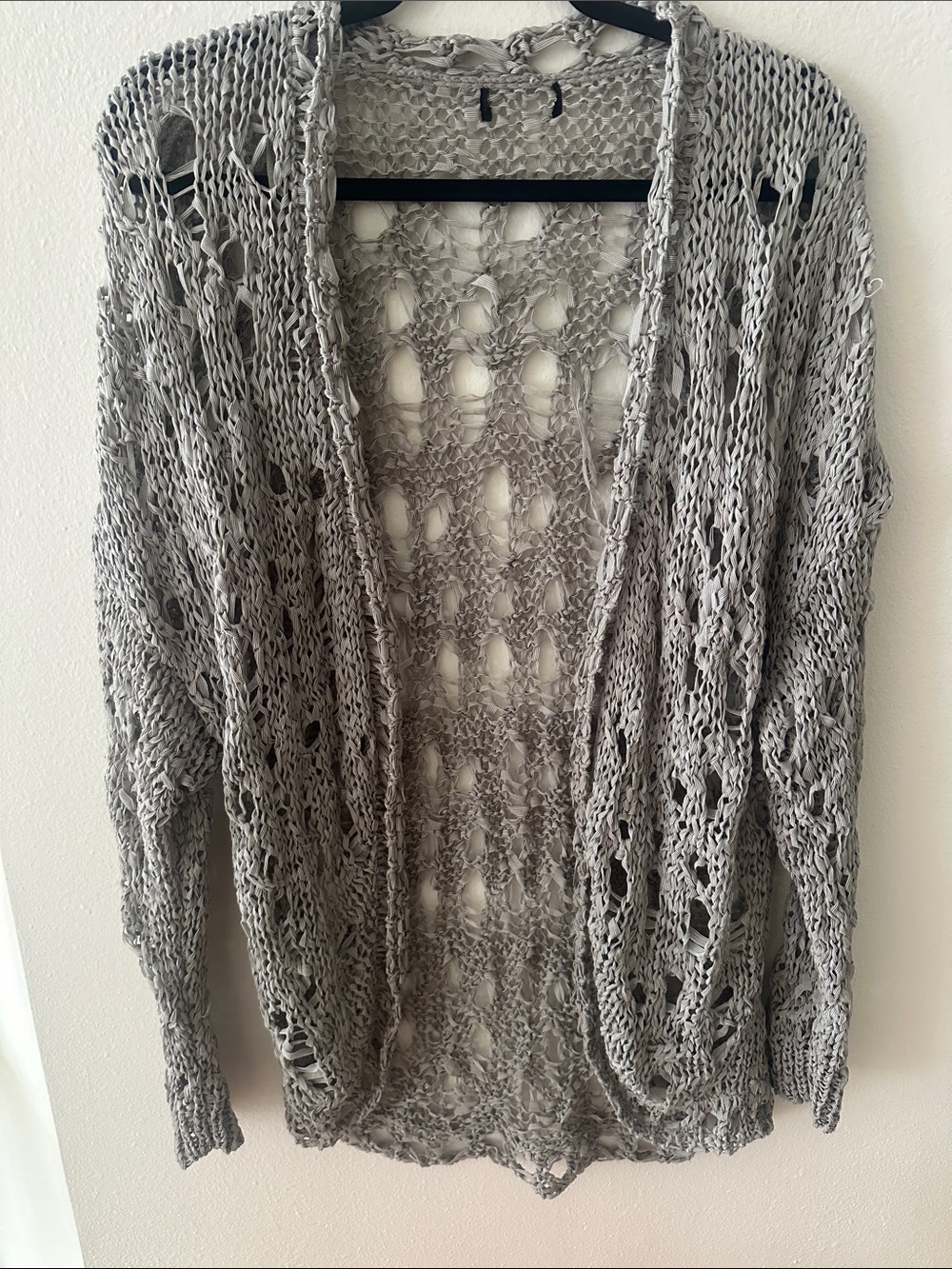 Open-Weave Grey Women's Cardigan Sweater